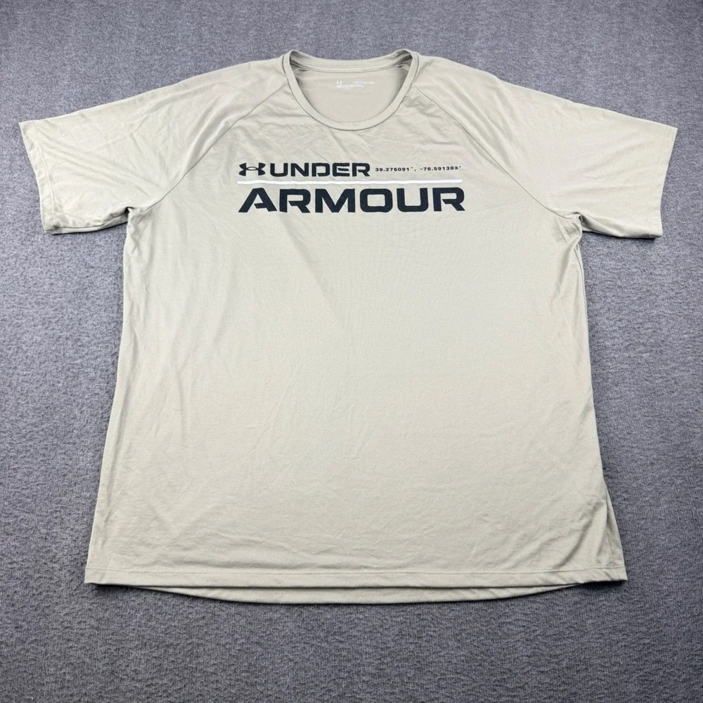 Under Armour UA‎ Tech 2.0 Men's XXL T-Shirt Beige Short Sleeve Loose Fit